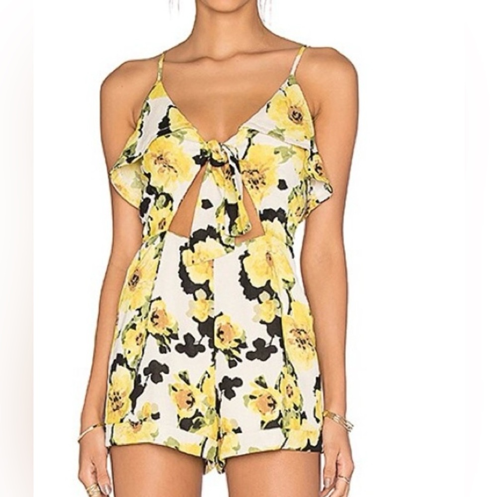J.O.A. Yellow and Black Floral Romper